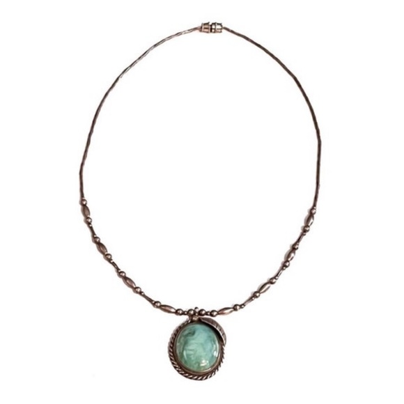 Signed Vintage Navajo Sterling Silver “Morningstar” Turquoise 17” Necklace